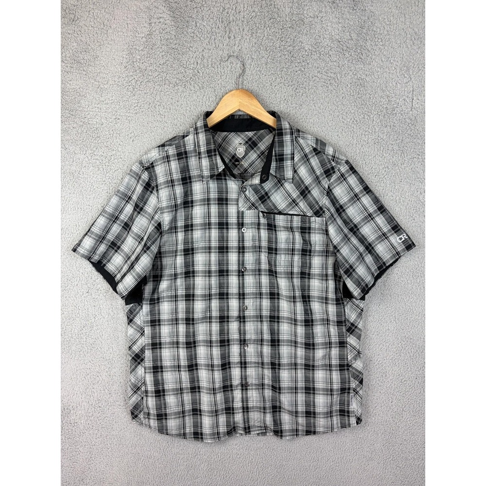 Club Ride CR Plaid Cycling Shirt Mens XL Gray Snap Short Sleeve Bike Top Mens